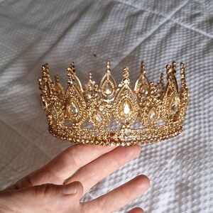 Gold Crystal Tiara Crown - Women's Accessories